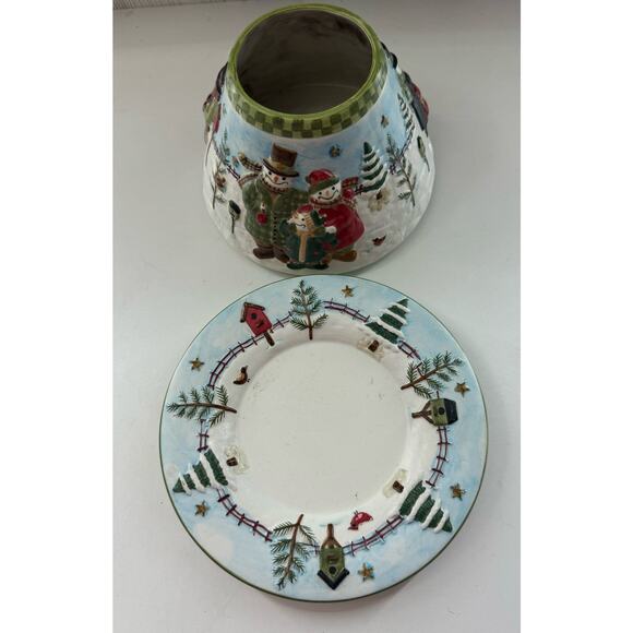 YANKEE CANDLE Theresa Kogut Shade Jar Topper and 4.75" Plate Snowman - Picture 4 of 9